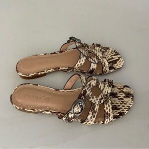 Coach Leather Kennedy Flat Slip On Open Toe Ivory Snake Sandals US 7.5